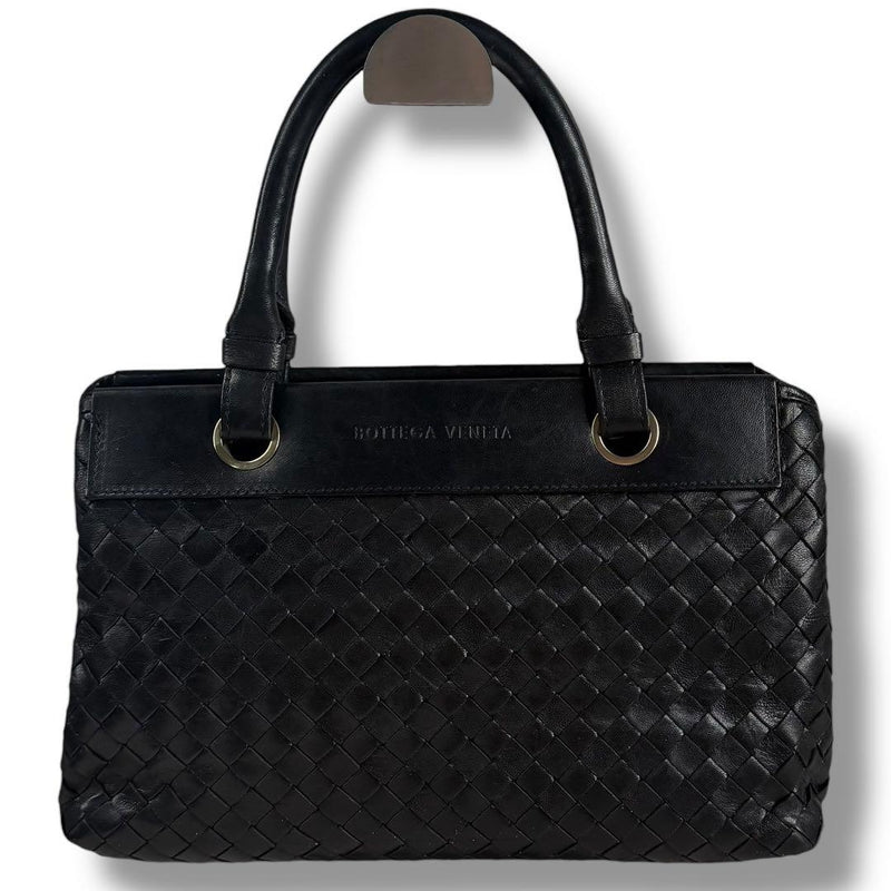 Bottega Veneta Intrecciato Handbag Leather Black Magnetic Closure