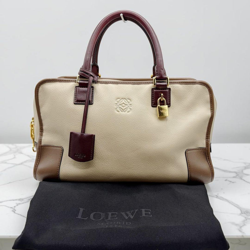 Loewe Amazona 36 Tricolor Handbag Boston Bag Leather Beige