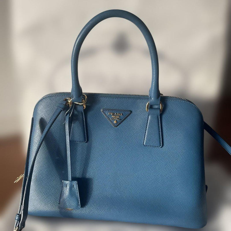 Prada Saffiano Leather Handbag Shoulder Bag Blue