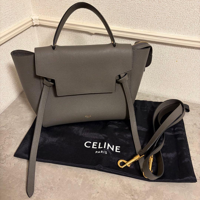 Celine Belt Bag Micro Handbag Crossbody Shoulder Bag Leather Grey