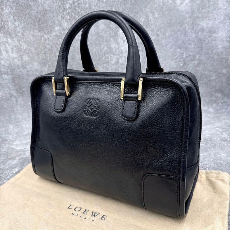 Loewe Amazona 26 Anagram Mini Boston Bag Handbag Black Leather Gold Hardware