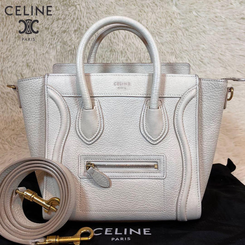 Celine Luggage Nano Shopper Handbag Leather White