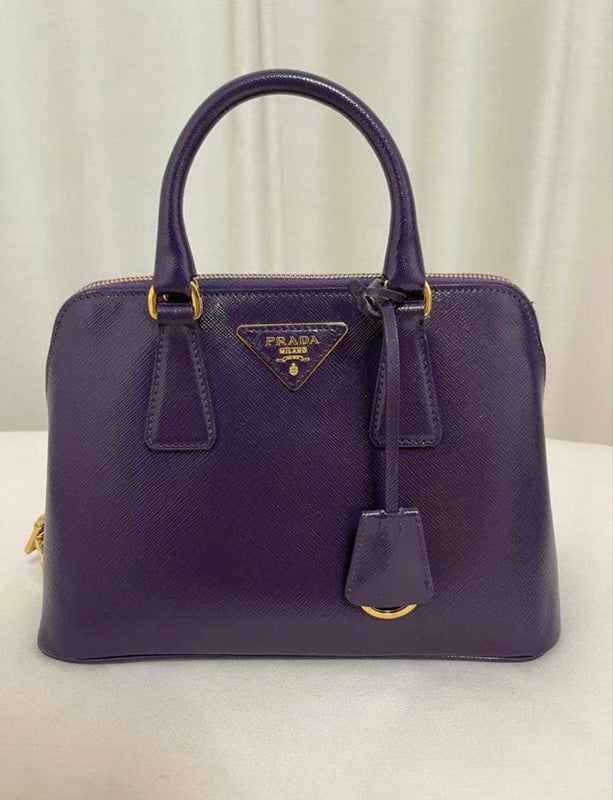 Prada Saffiano Handbag 2way Shoulder Bag Navy Purple Leather