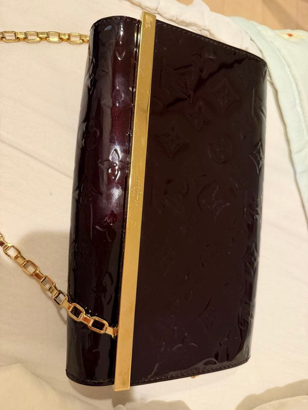 Handbag Dark Purple Enamel Leather Gold Chain Shoulder Bag