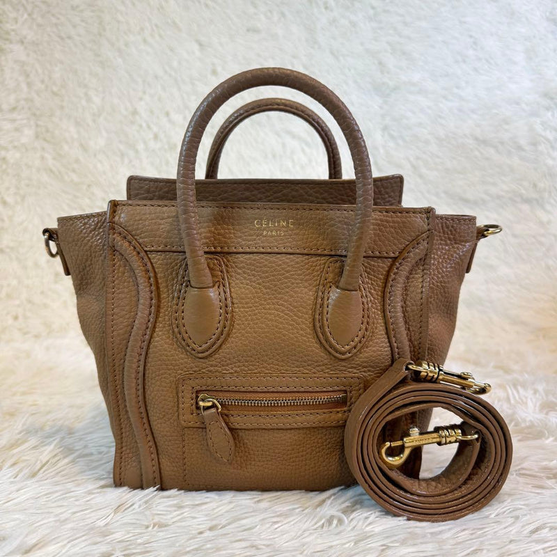 Celine Luggage Nano Shopper 2way Handbag Leather Brown