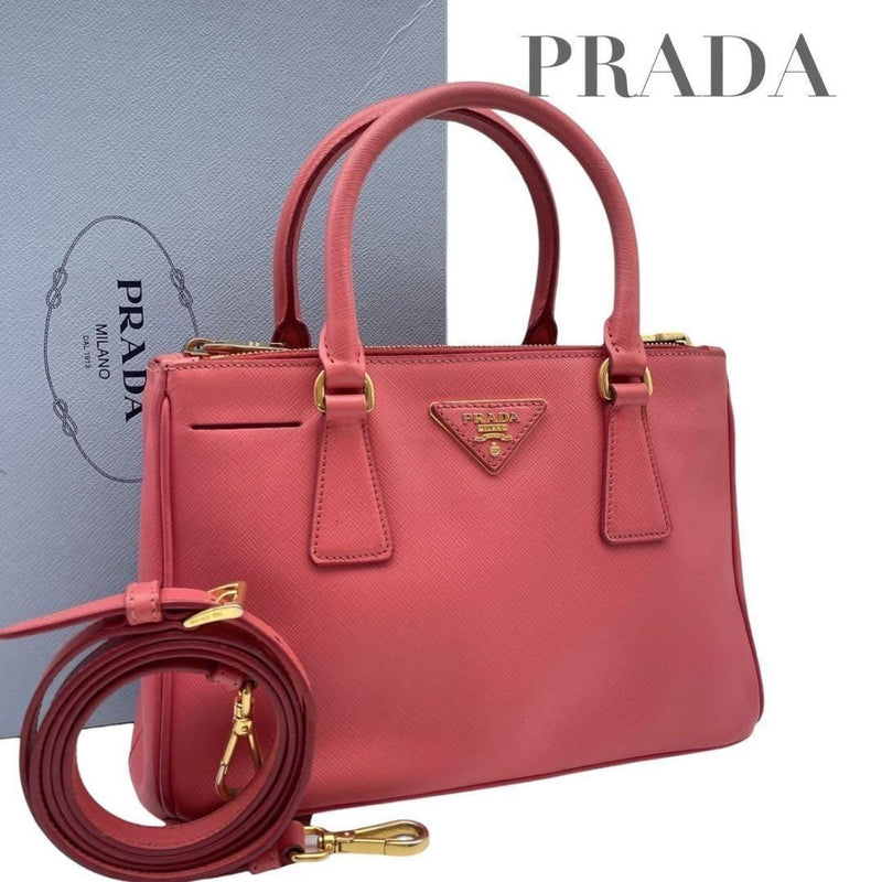 Prada Galleria Saffiano Leather Handbag Tote Shoulder Bag Pink