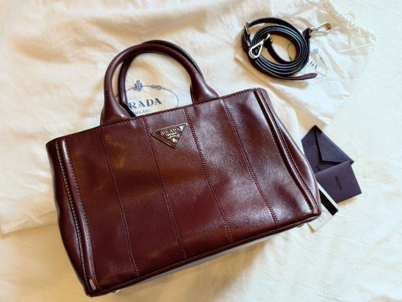 Prada Canapa Leather 2WAY 1BG900 Handbag Shoulder Bag Bordeaux
