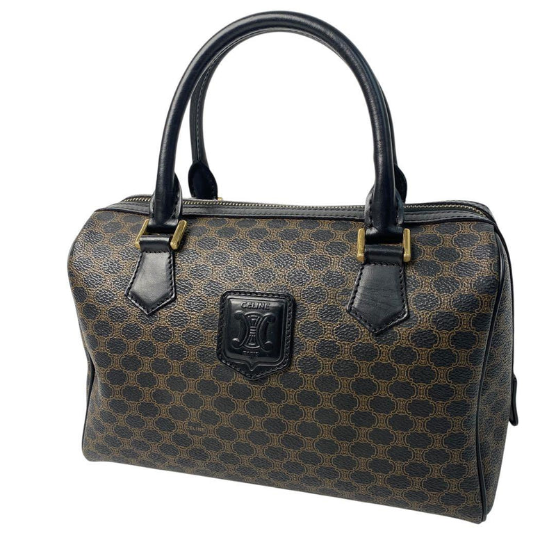 Celine Macadam Mini Boston Bag Handbag Black Brown Leather