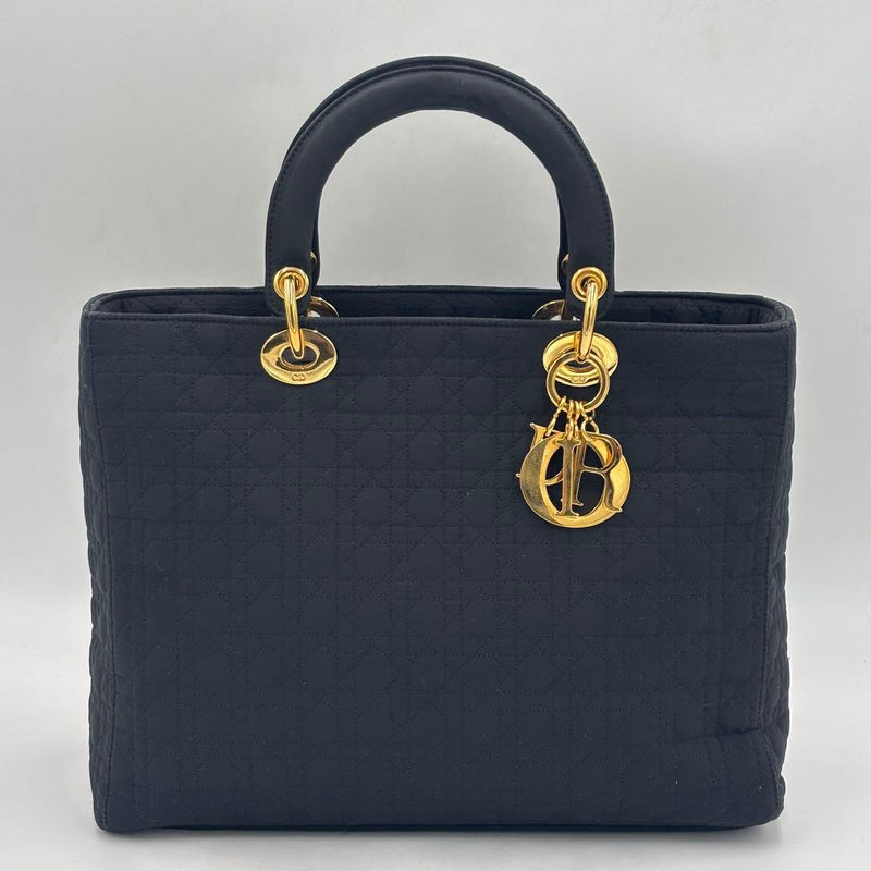 Christian Dior Lady Dior RU1909 Cannage Handbag Nylon Black Gold Hardware