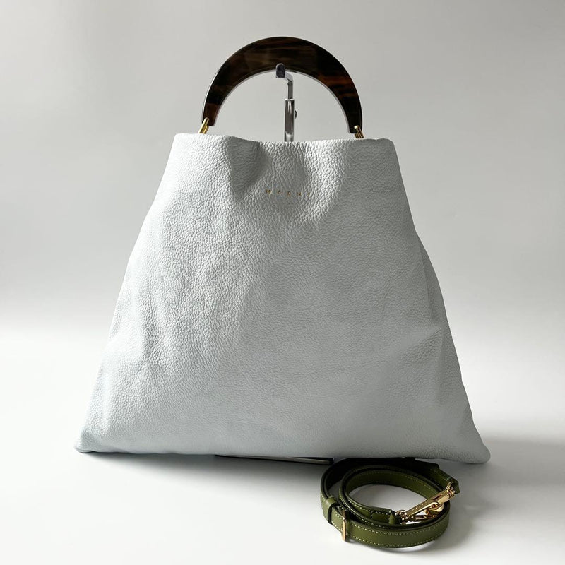 Marni Venice 2 Way Shoulder Bag Hobo Tortoiseshell Leather Light Blue