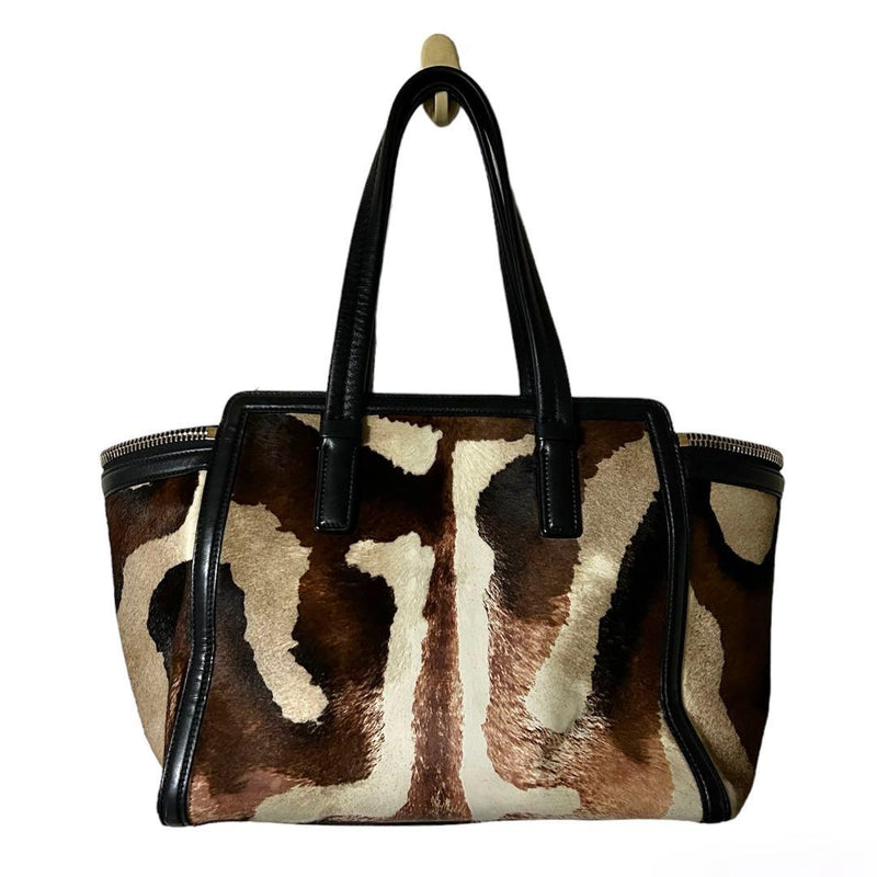 Salvatore Ferragamo Gancini Hair Calf Leather Handbag Brown Black