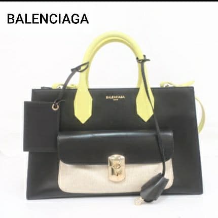 Balenciaga Handbag Leather Black Yellow Shoulder Bag