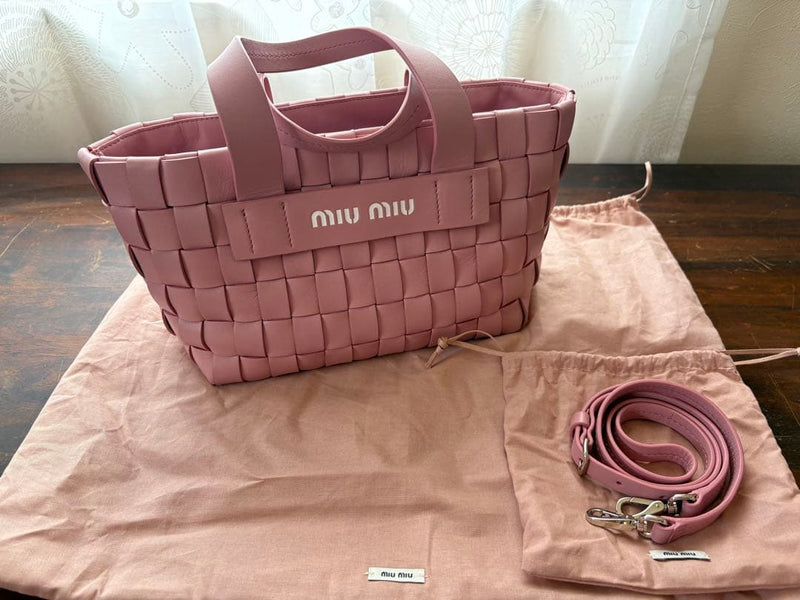 Miu Miu Intreccio Handbag Shoulder Bag Leather Pink