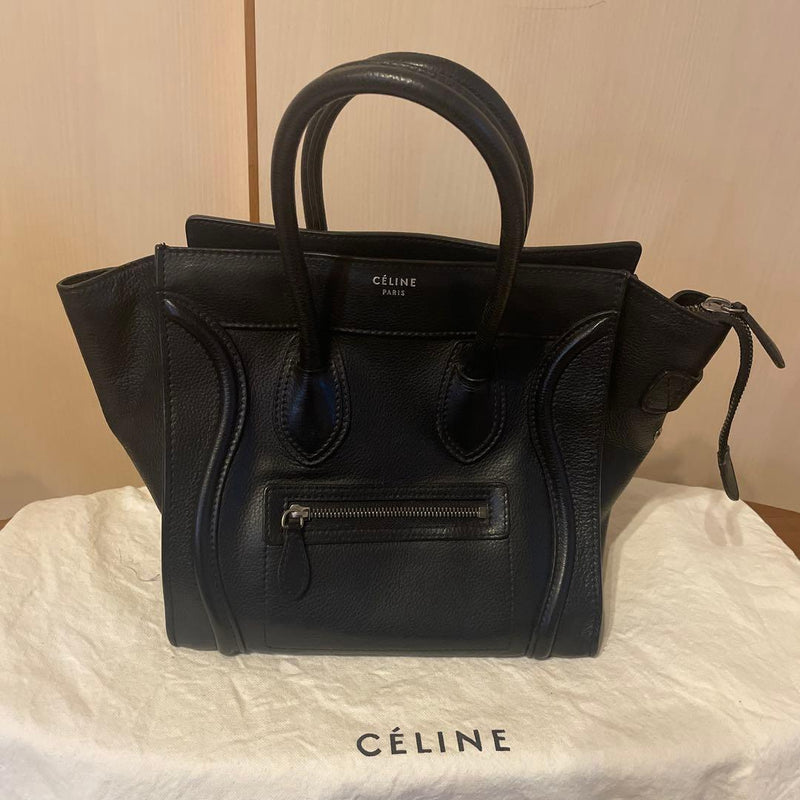 Celine Luggage Micro Shopper U Mm 0132 Tote Bag Drummed Calfskin Black