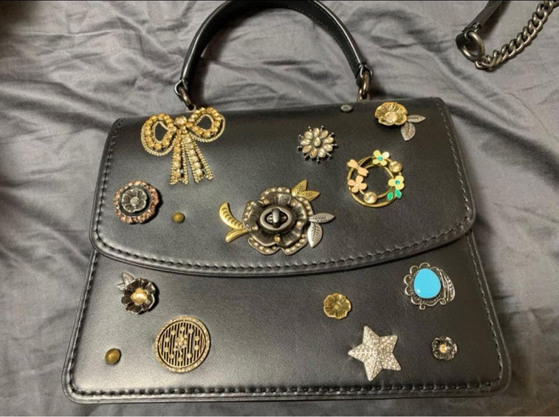 Coach L1857-55370 Bijou Handbag Shoulder Bag Black Leather Velvet