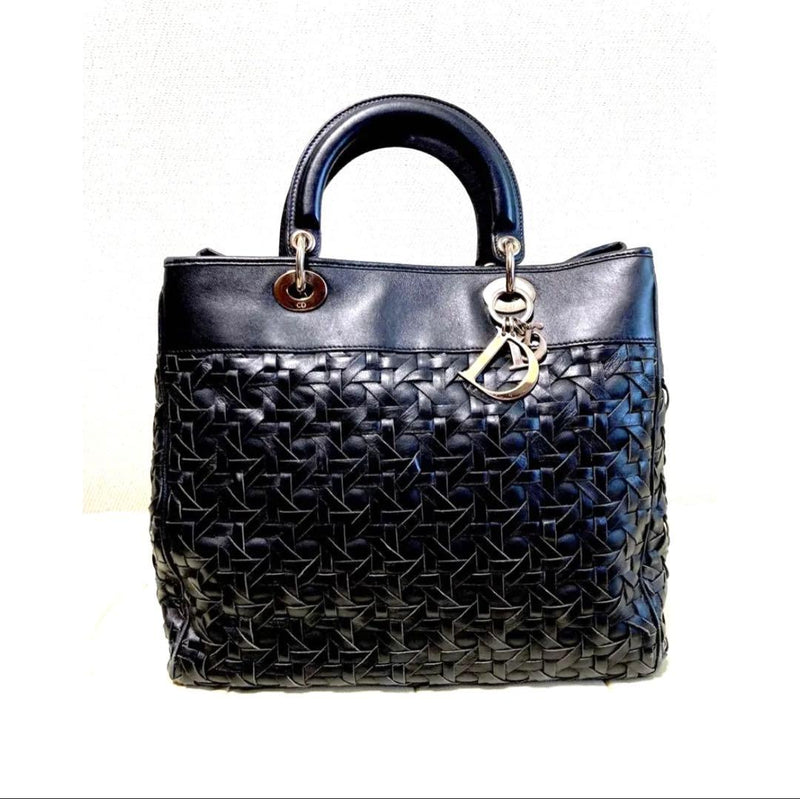 Christian Dior Diorissimo Handbag Lamb Leather Black Silver Hardware