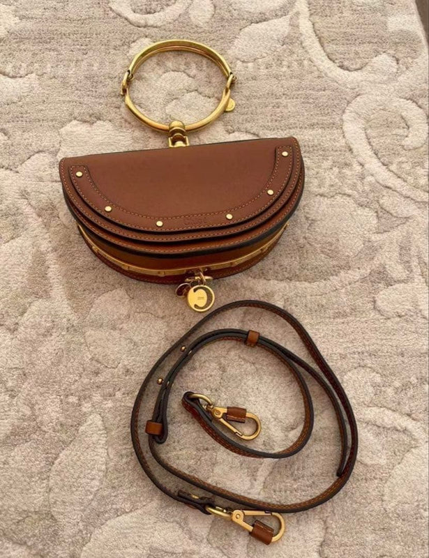 Chloe Nile Shoulder Bag Leather Brown Gold Hardware