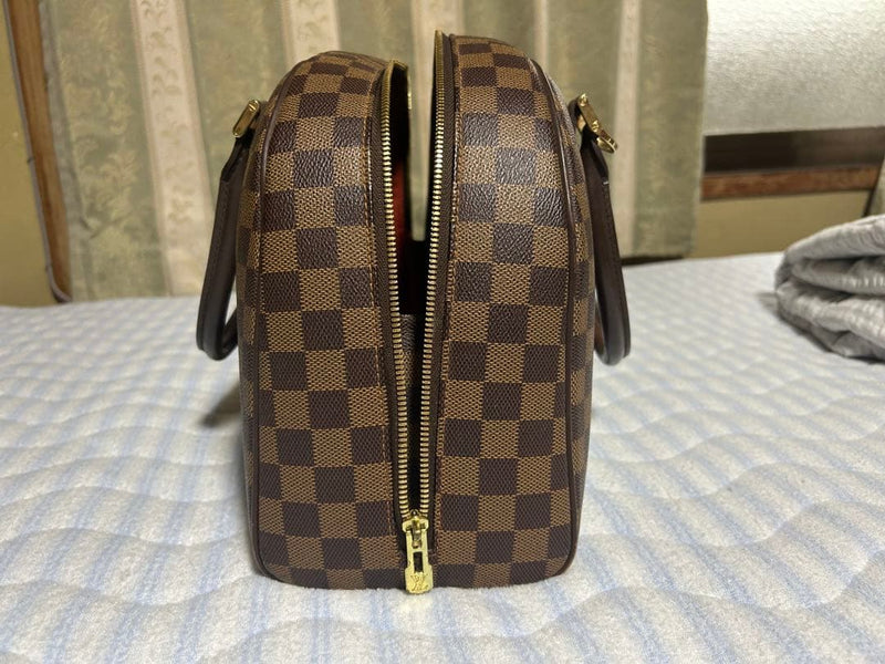 Louis Vuitton Damier Nolita Hand Bag Brown Synthetic Leather Double Zippers