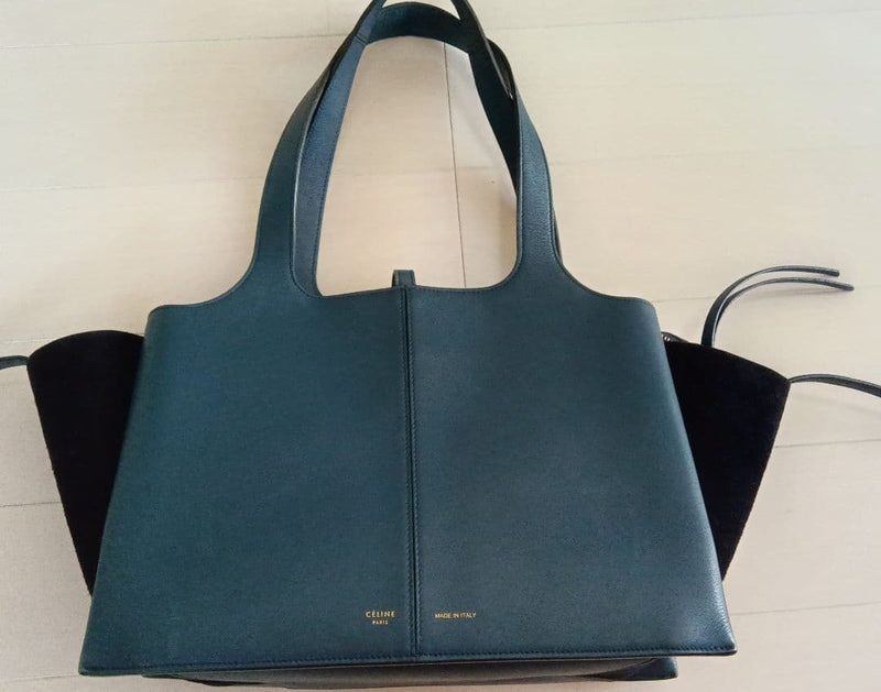 Celine Tri-fold Handbag Dark Navy Leather Tote Shoulder Bag