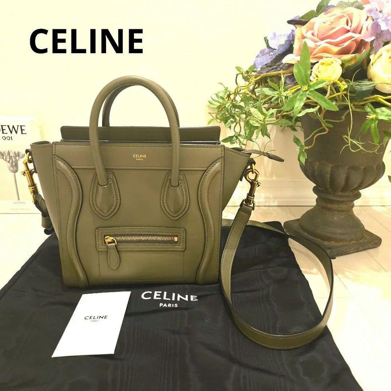 Celine Luggage Nano Shoulder Bag Khaki Leather