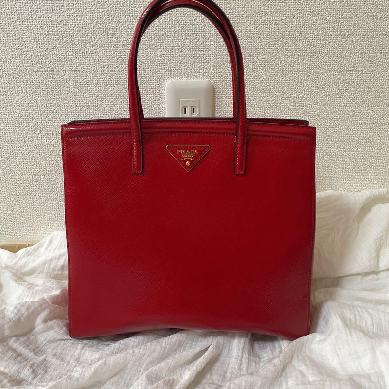 Prada Saffiano Leather Handbag Shoulder Bag Red