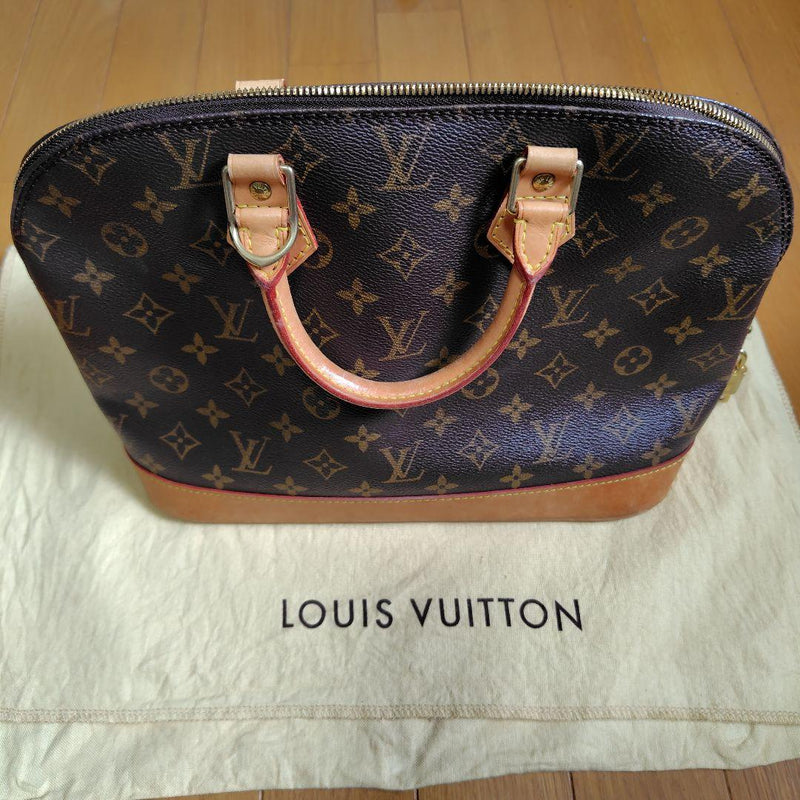 Louis Vuitton Alma Handbag Monogram Canvas Dark Brown Gold Hardware