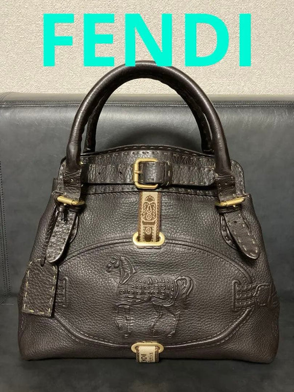 Fendi Selleria Hand Tote Bag Dark Brown Leather