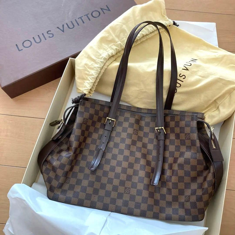 Louis Vuitton Damier Chelsea Tote Shoulder Bag Canvas Gold Hardware