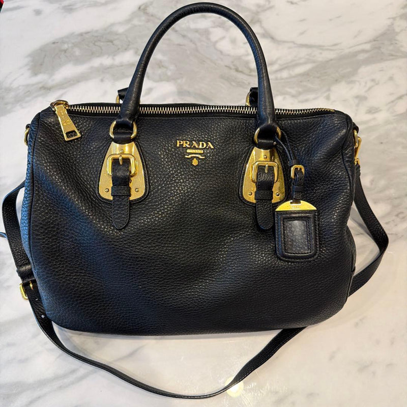 Prada 2-Way Shoulder Bag Crossbody Handbag Leather Black