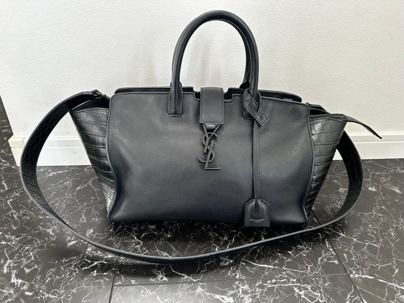 Saint Laurent Baby Downtown Cabas 2way Shoulder Bag Black Croc Embossed Leather
