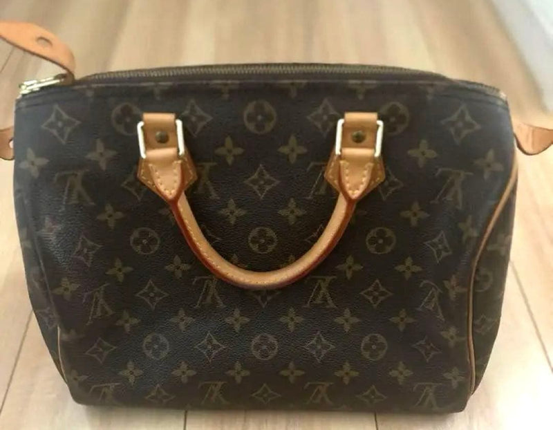 Louis Vuitton Monogram Handbag Dark Brown Canvas Leather Handles