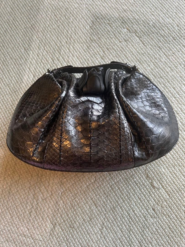 Salvatore Ferragamo Flap Handbag Black Snakeskin Leather Lining