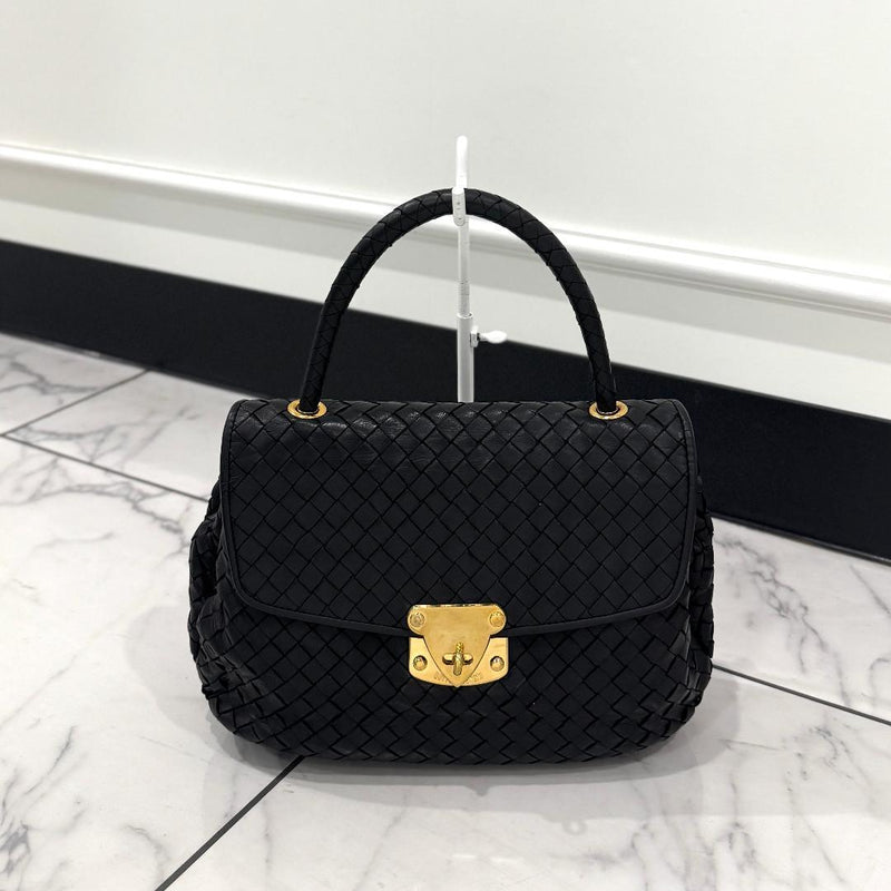 Bottega Veneta Intrecciato Handbag Leather Black Gold Hardware