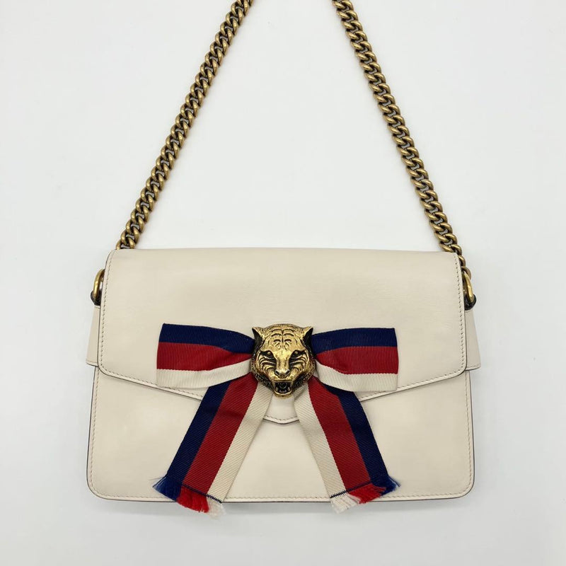 Gucci Animarier Broadway Flap Handbag Clutch White Leather Tiger Head Motif
