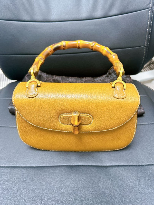 Gucci Bamboo Handbag Shoulder Bag Leather Yellow Ladies