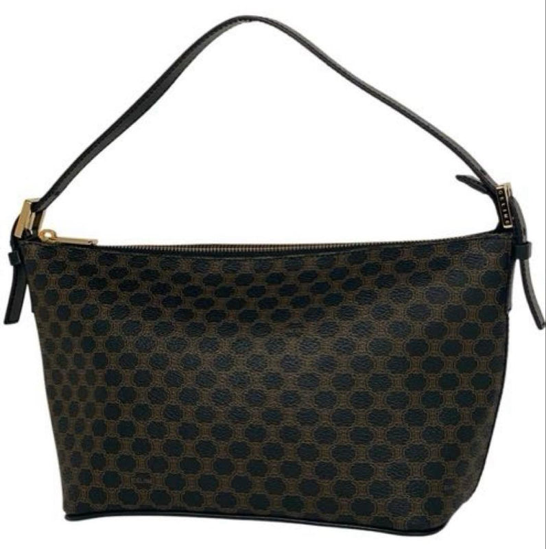 Celine Macadam Handbag Coated Canvas Leather Black