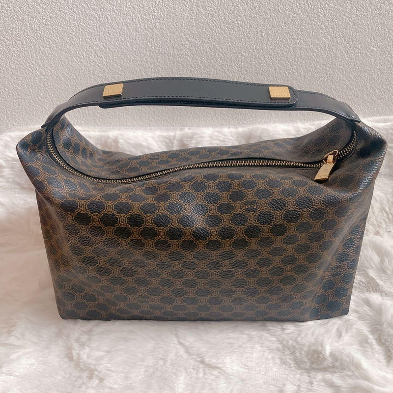 Celine Macadam Handbag Shoulder Bag Brown Leather Gold Hardware