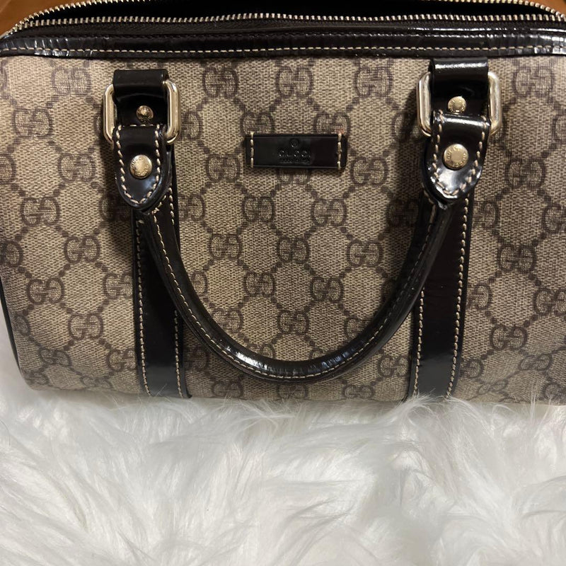 Gucci Gg Pattern Handbag Canvas Leather Beige Black Tote Shoulder Bag