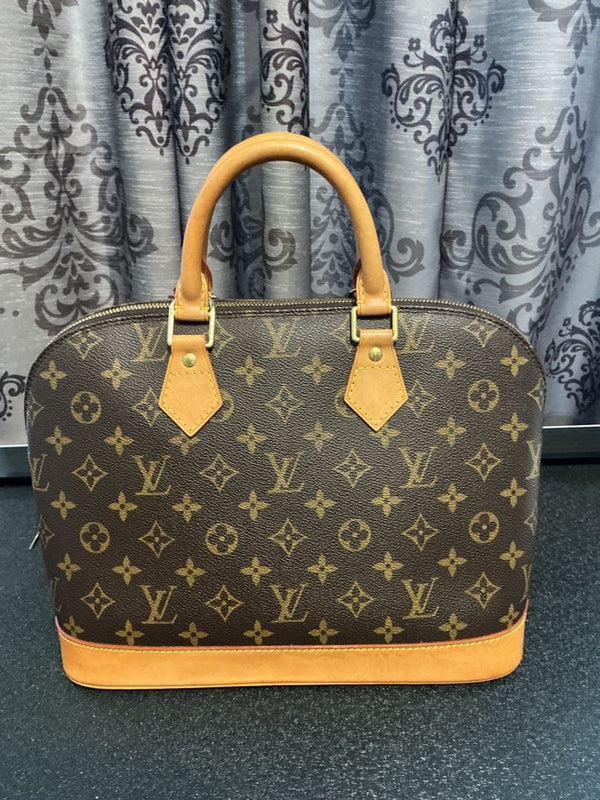 Louis Vuitton Alma Monogram Handbag Brown Leather Double Handle Zipper