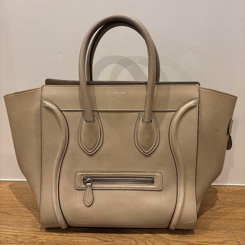 Celine Luggage Large Handbag Tote Leather Beige