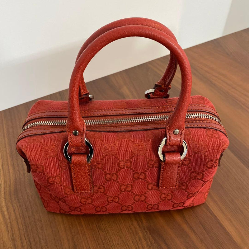 Gucci Gg Mini Boston Bag Canvas Leather Red Handbag