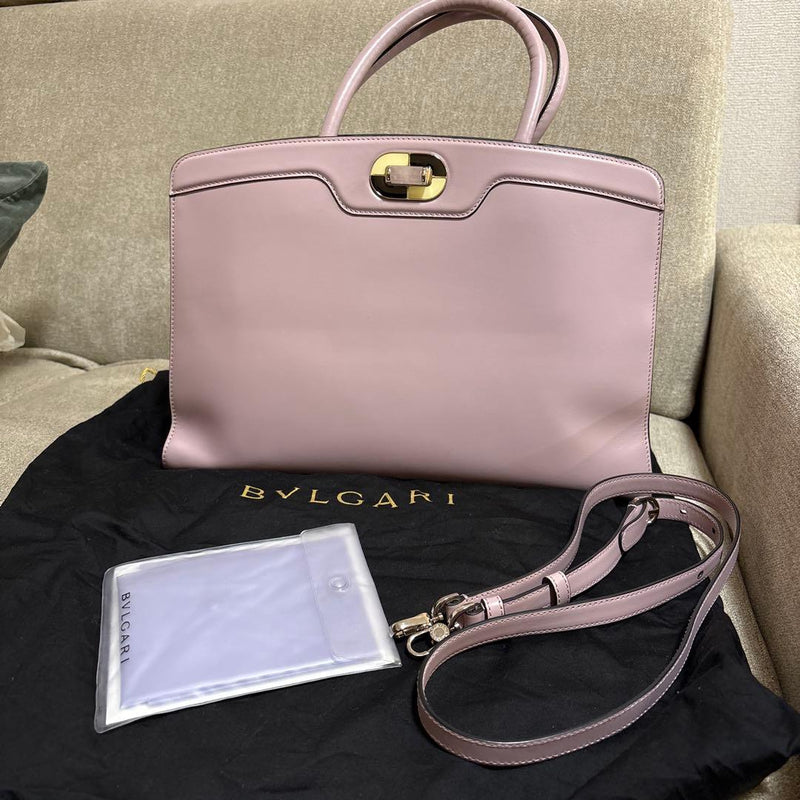 Bvlgari Handbag Shoulder Bag Leather Light Purple Pink Silver Hardware