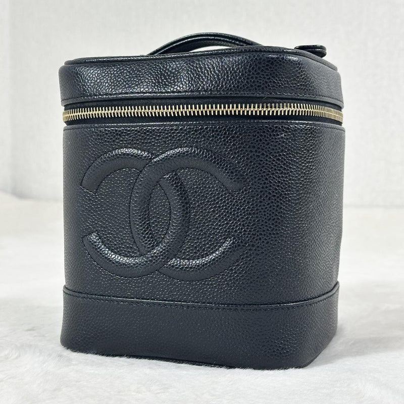 Chanel Vintage Black Leather Vanity Bag Handbag
