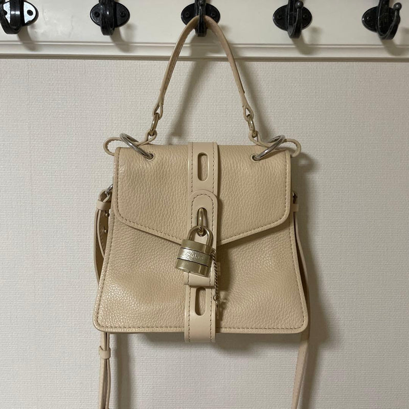 Chloe Aby Small Day 2way Shoulder Bag Handbag Crossbody Beige Leather
