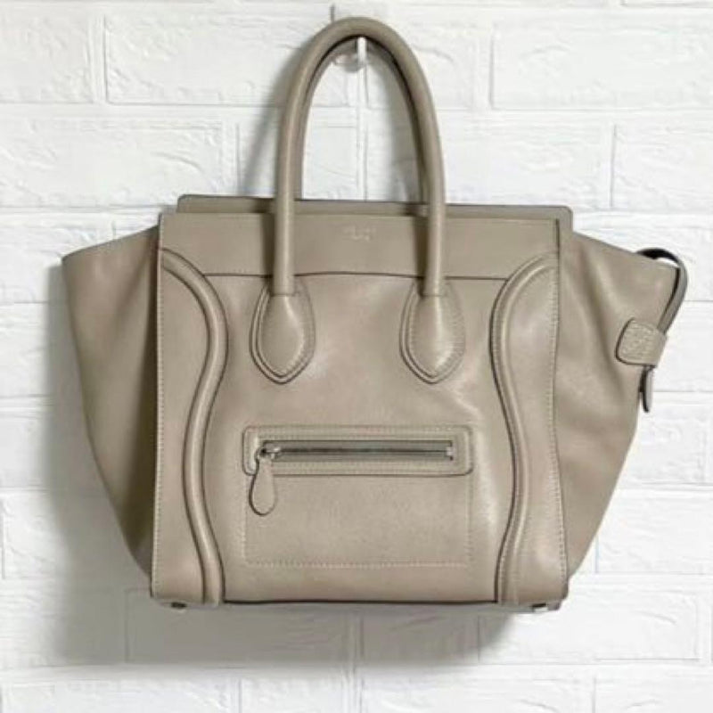 Celine Luggage Mini Shopper Handbag Dune Calfskin Leather Tote Bag
