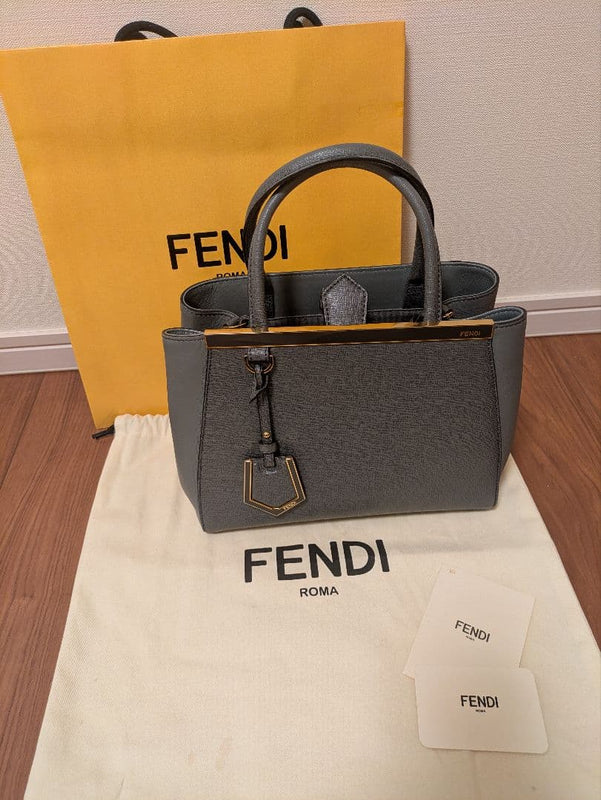 Fendi 2-Way Handbag Shoulder Bag Gray Leather