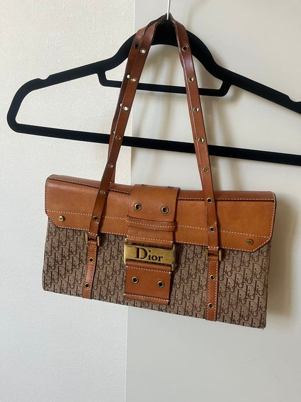 Dior Street Chic Trotter Handbag Shoulder Bag Canvas Leather Brown