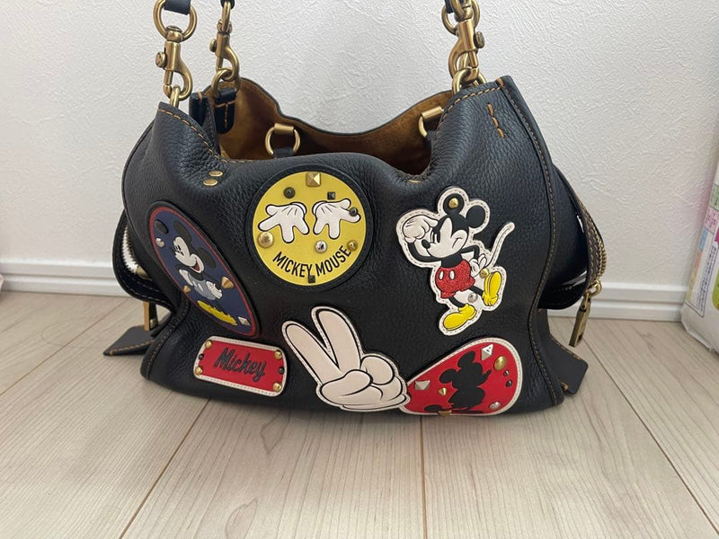 Coach Disney Collaboration Crossbody Shoulder Bag Black Patches Suede