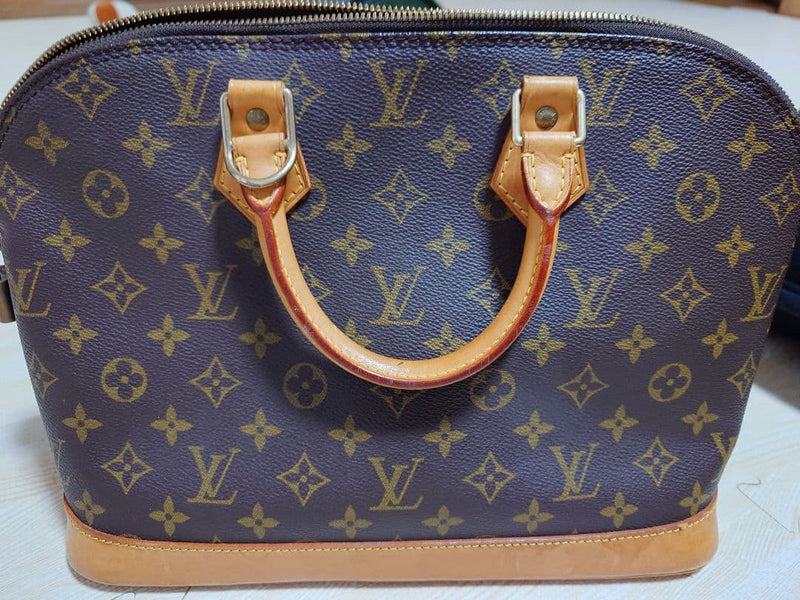 Louis Vuitton Monogram Alma Handbag Canvas Brown Leather