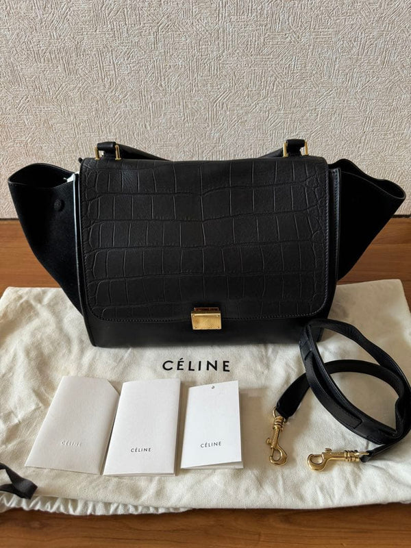 Celine Trapeze Handbag Leather Suede Black Shoulder Bag
